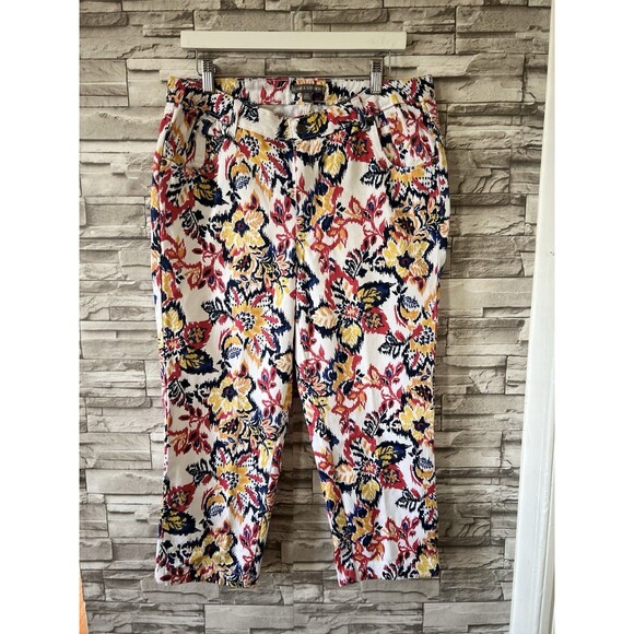 Jessica London Pants Women's 12W PLUS Capri High Rise Front Floral Print - Picture 1 of 8